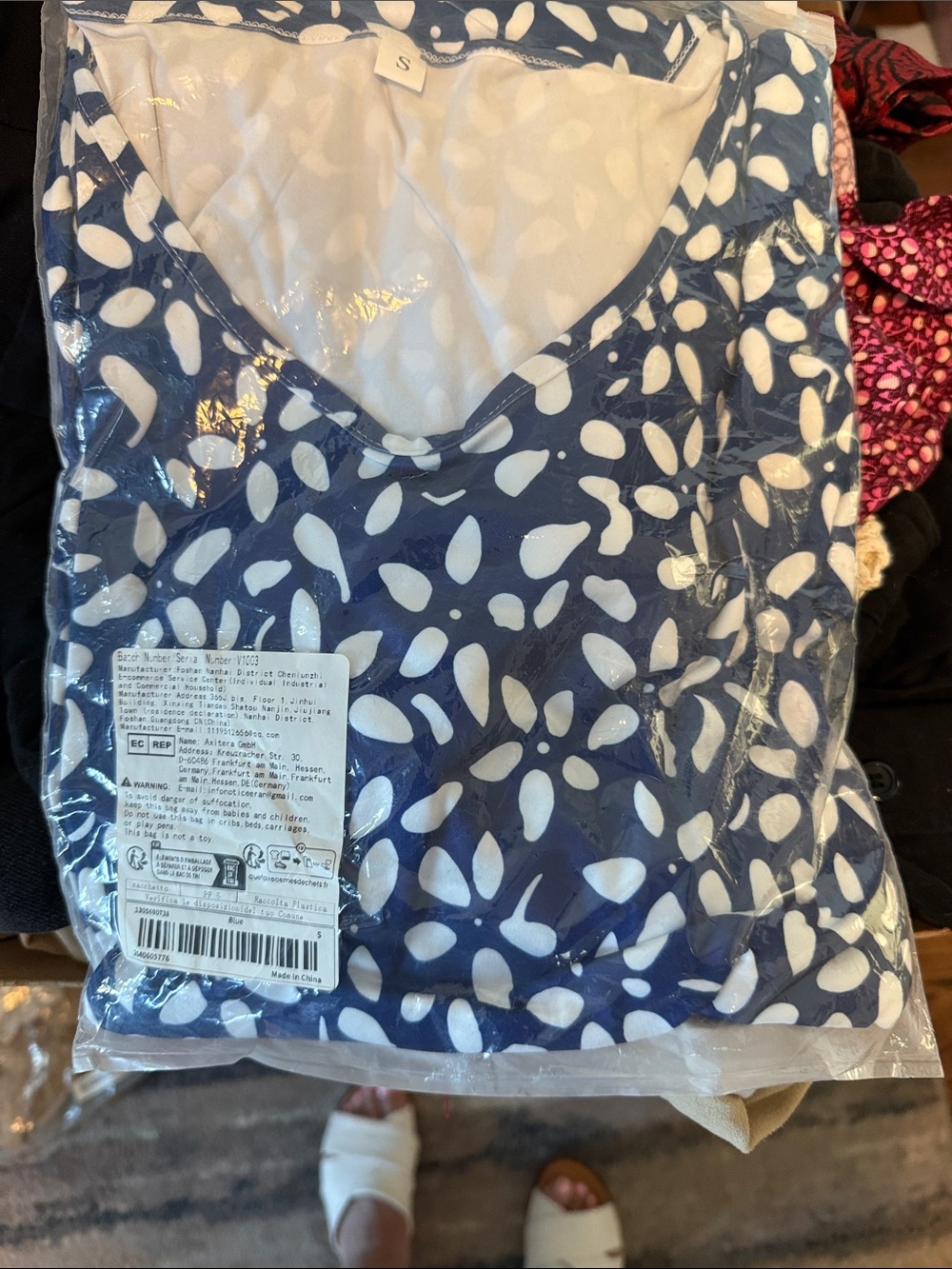 V-Neck Navy Blue Petal-Print Dress